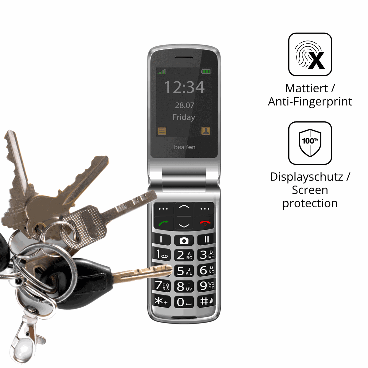 dipos Displayschutz für Beafon SL645, mattierte Oberfläche, Blickschutzfilter und perfekter Passform