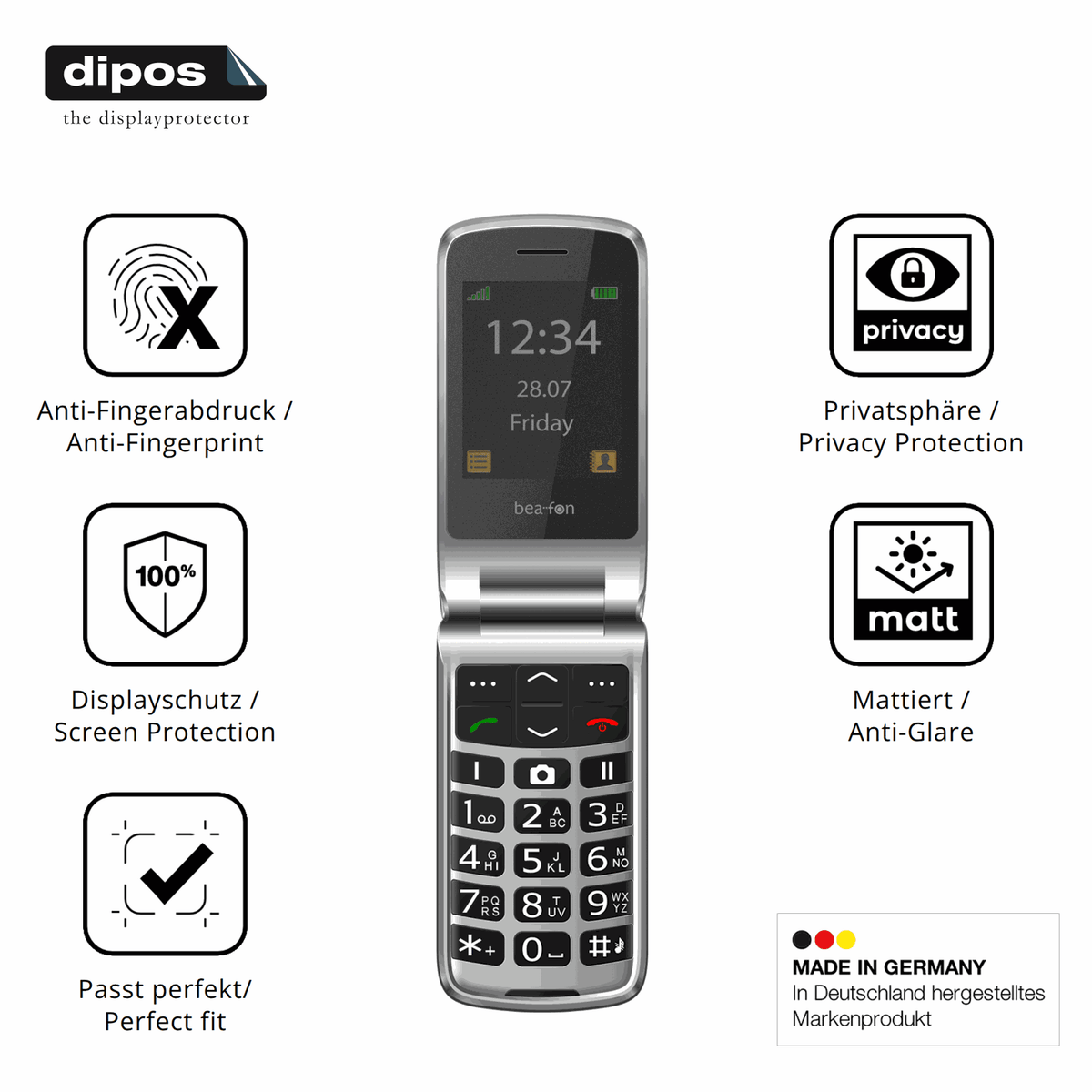 Privatsphäre-Schutz durch Sichtschutz-Folie passend zugeschnitten für Beafon SL645
