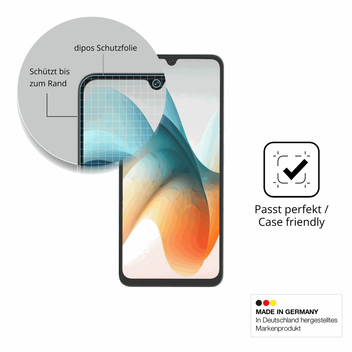 Schutzglasfolie mit optimaler Passform, zur Verwendung mit Hüllen geeignet