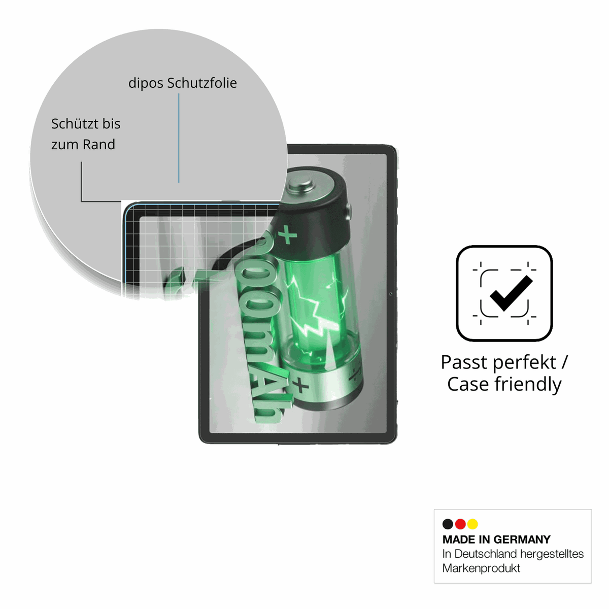 Schutzglasfolie mit optimaler Passform, zur Verwendung mit Hüllen geeignet
