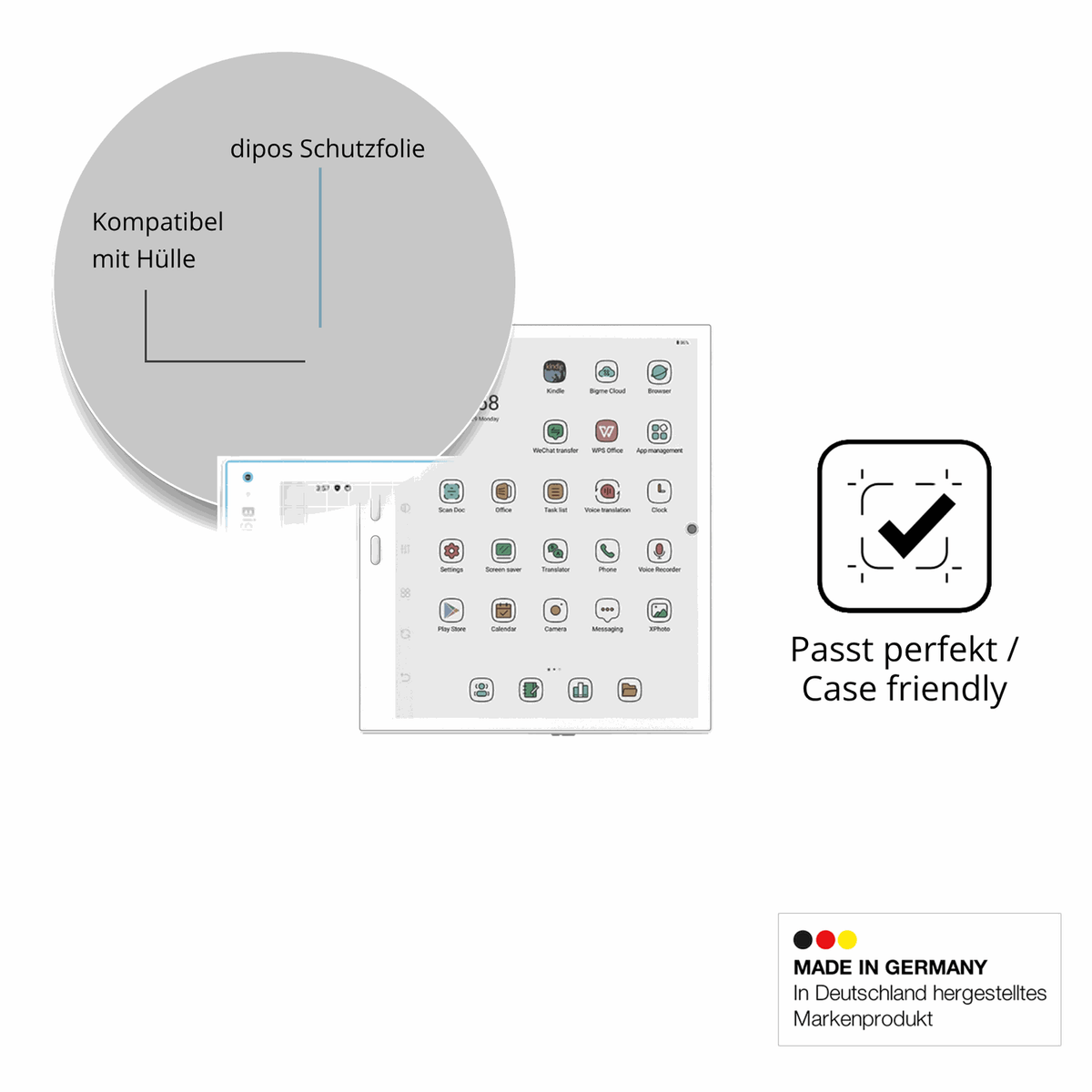 Schutzfolie mit optimaler Passform, zur Verwendung mit Hüllen geeignet