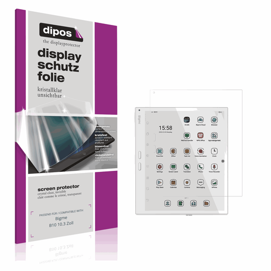 Klare Displayschutzfolie von dipos passend für Bigme B10 10.3 Zoll, präziser Zuschnitt und blasenfrei montiert