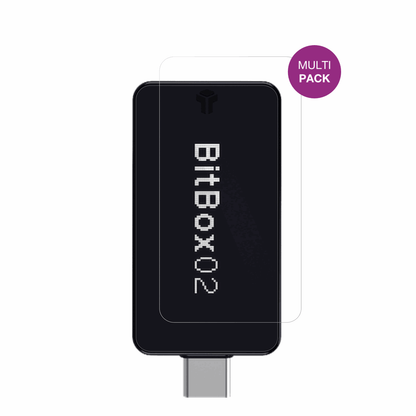 bitbox02nova mit aufgebrachter dipos Displayschutzfolie, glasklare Darstellung ohne Einschränkungen