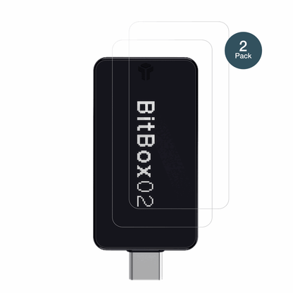 bitbox02nova mit aufgebrachter dipos Flex Schutzfolie, glasklare Darstellung ohne Einschränkungen