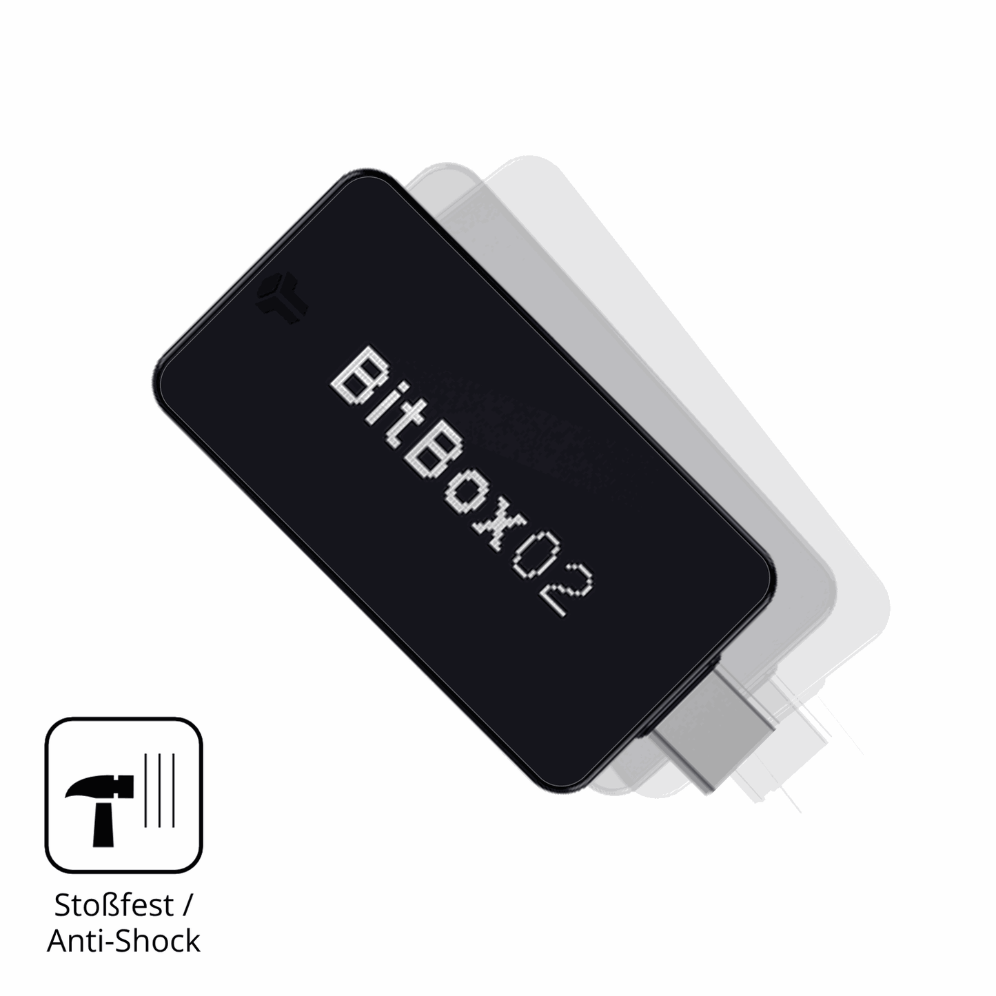 Schutz gegen Kratzer auf dem bitbox02 nova Glas durch Schlüssel, Stöße gegen die Tischkante oder Stürze