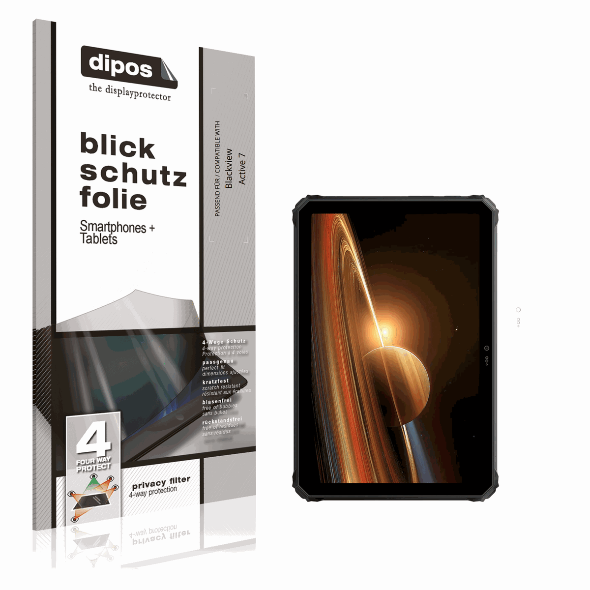 Blickschutzfolie von dipos passend für Blackview Active 7, präziser Zuschnitt und blasenfrei montiert