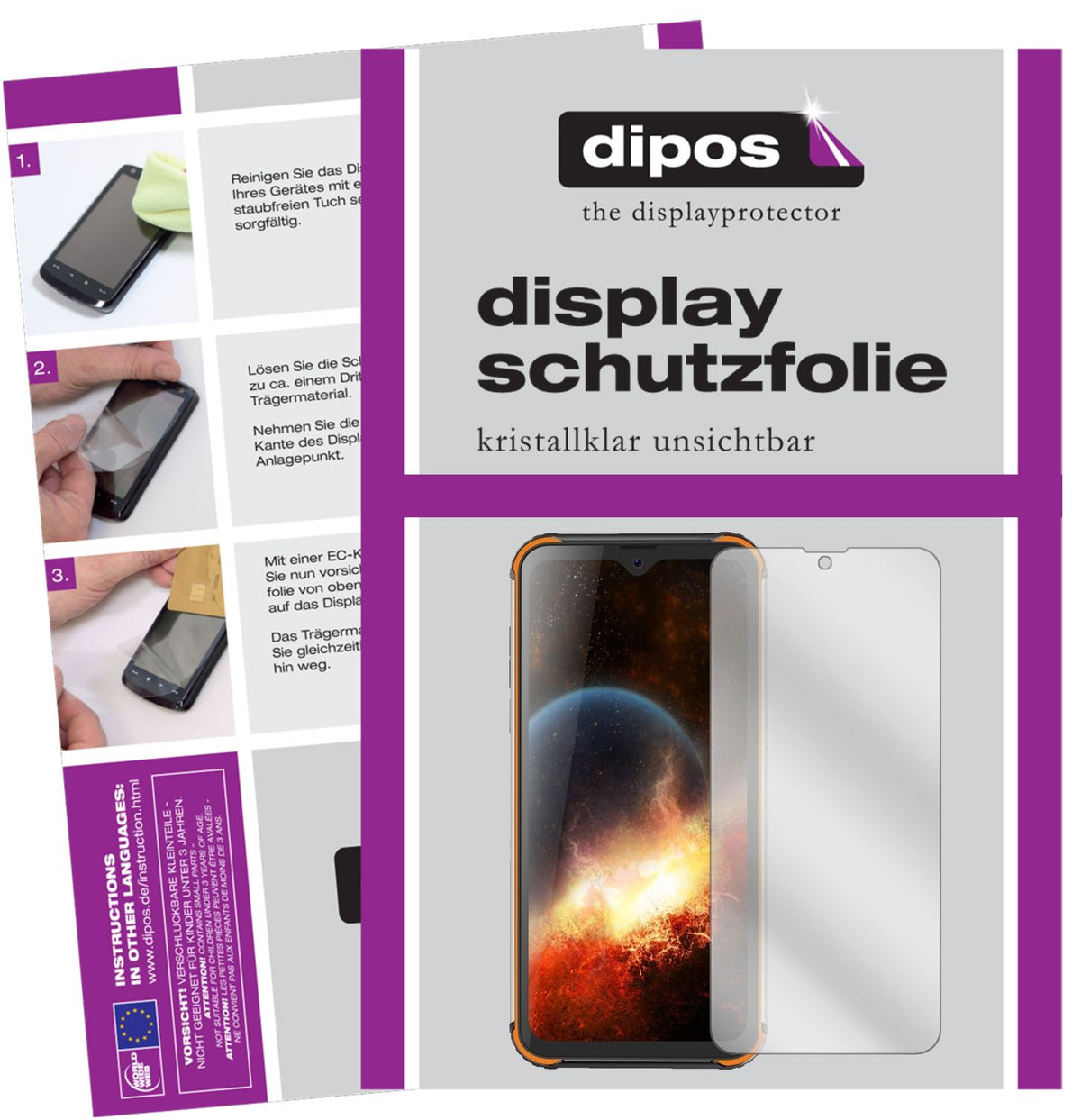 Klare Displayschutzfolie von dipos passend für Blackview BV9800, präziser Zuschnitt und blasenfrei montiert