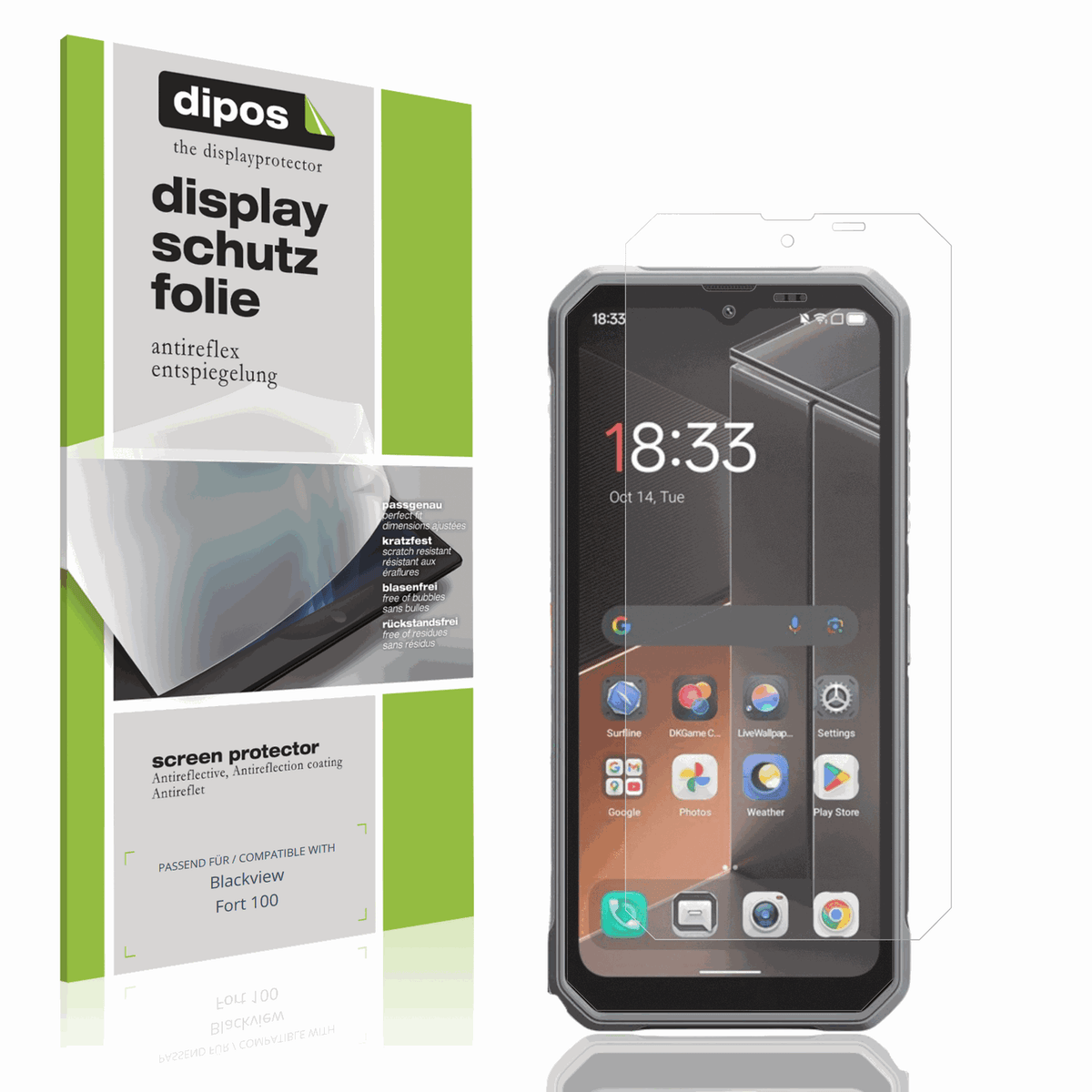 Matte Displayschutzfolie von dipos passend für Blackview Fort 100, präziser Zuschnitt und blasenfrei montiert