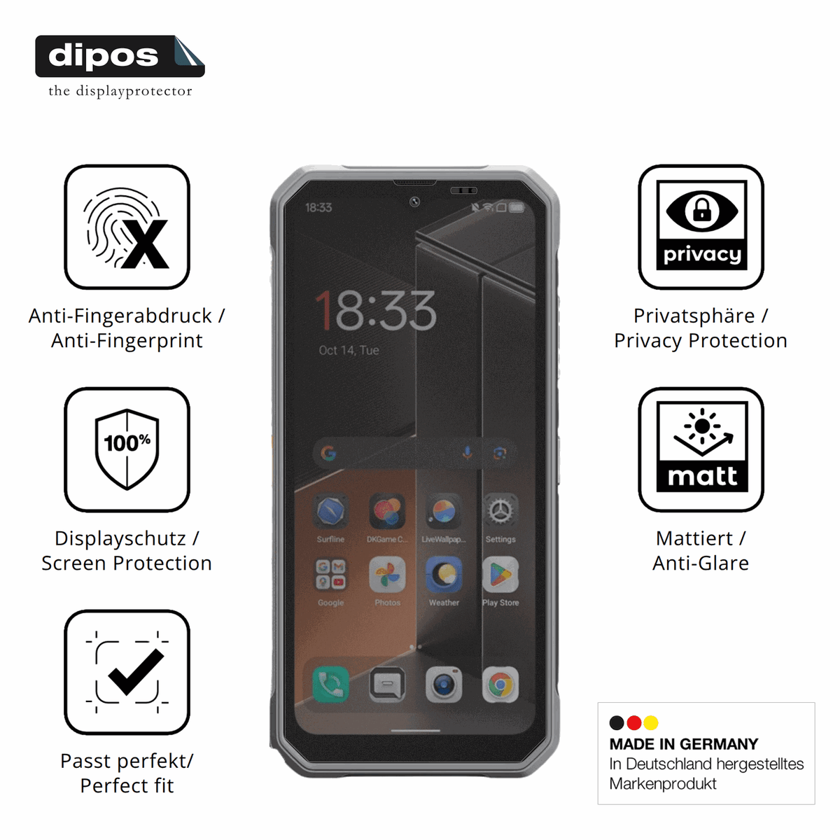 Privatsphäre-Schutz durch Sichtschutz-Folie passend zugeschnitten für Blackview Fort 100