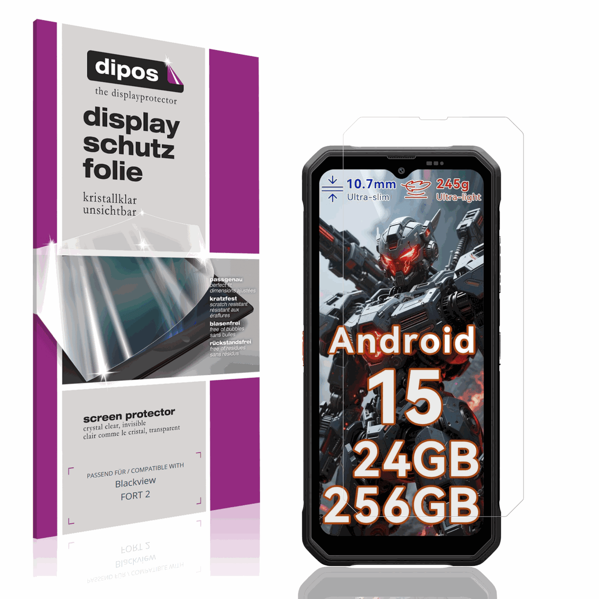 Klare Displayschutzfolie von dipos passend für Blackview FORT 2, präziser Zuschnitt und blasenfrei montiert