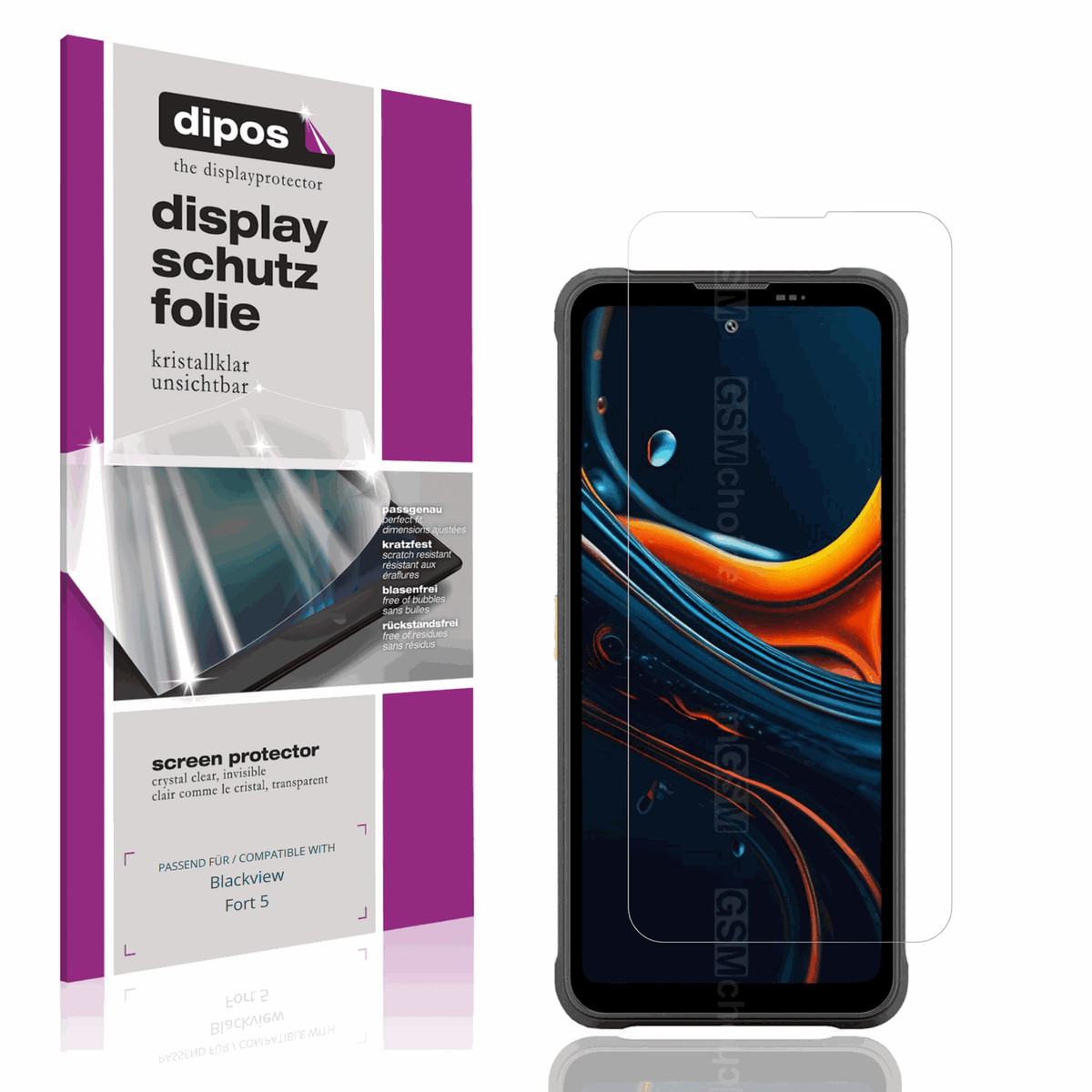 Klare Displayschutzfolie von dipos passend für Blackview Fort 5, präziser Zuschnitt und blasenfrei montiert