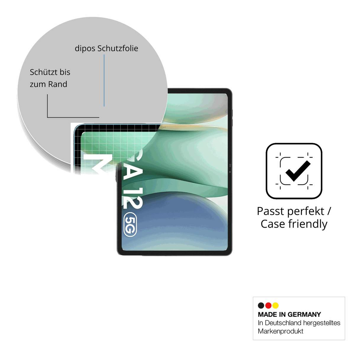 Schutzglasfolie mit optimaler Passform, zur Verwendung mit Hüllen geeignet
