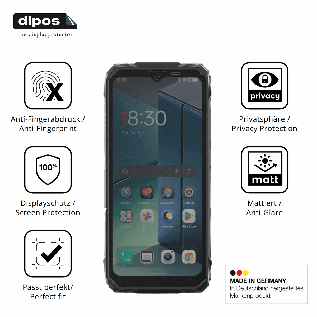 Privatsphäre-Schutz durch Sichtschutz-Folie passend zugeschnitten für Blackview Rock 1