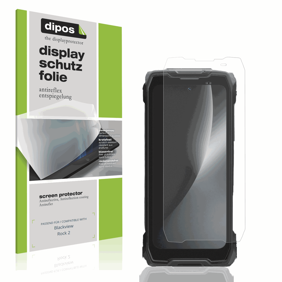 Matte Displayschutzfolie von dipos passend für Blackview Rock 2, präziser Zuschnitt und blasenfrei montiert