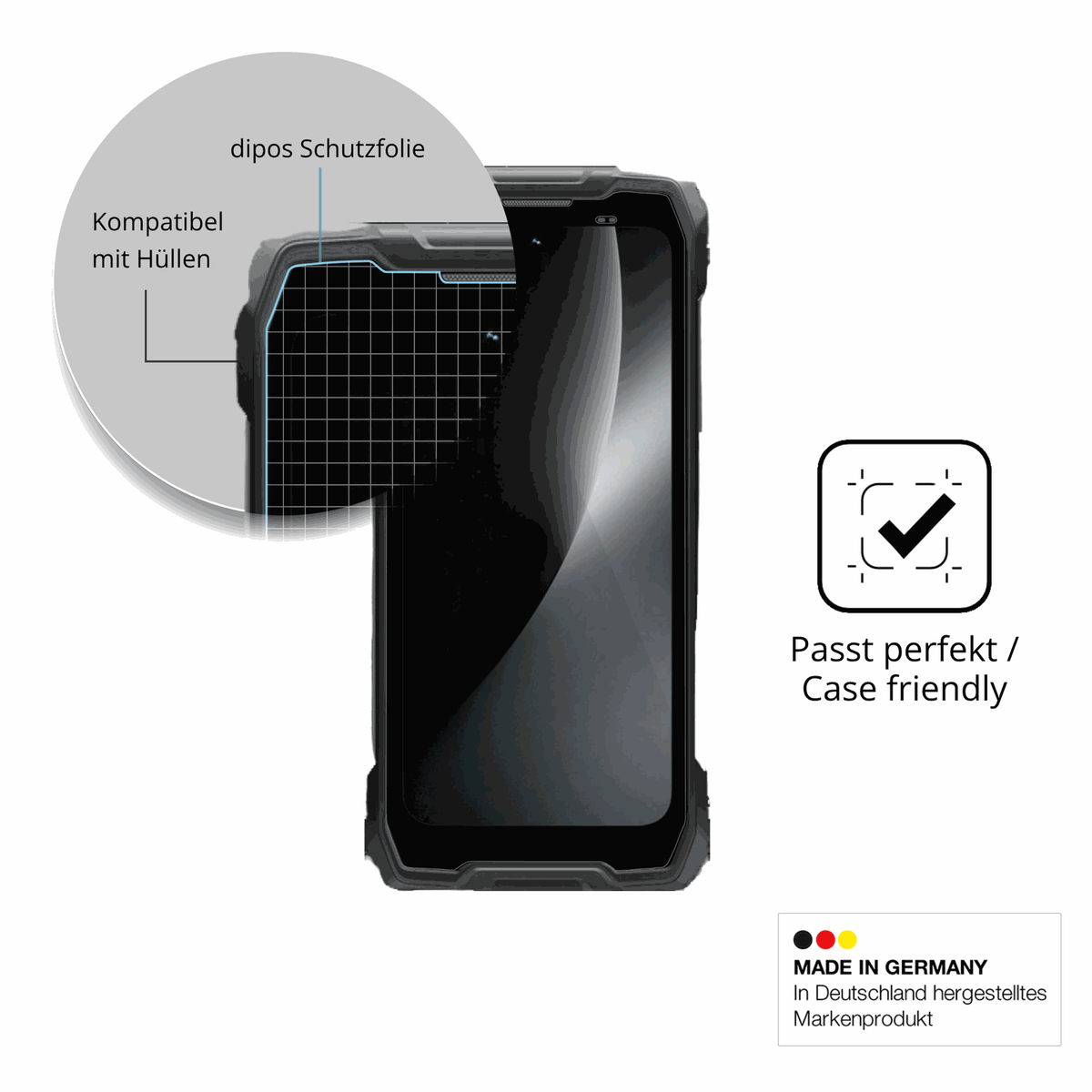 Schutzfolie mit optimaler Passform, zur Verwendung mit Hüllen geeignet