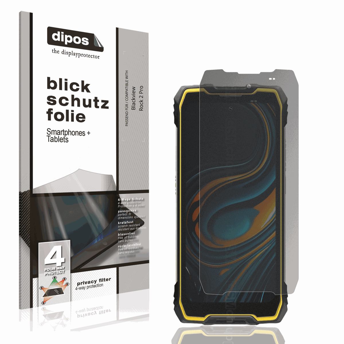 Blickschutzfolie von dipos passend für Blackview Rock 2 Pro, präziser Zuschnitt und blasenfrei montiert
