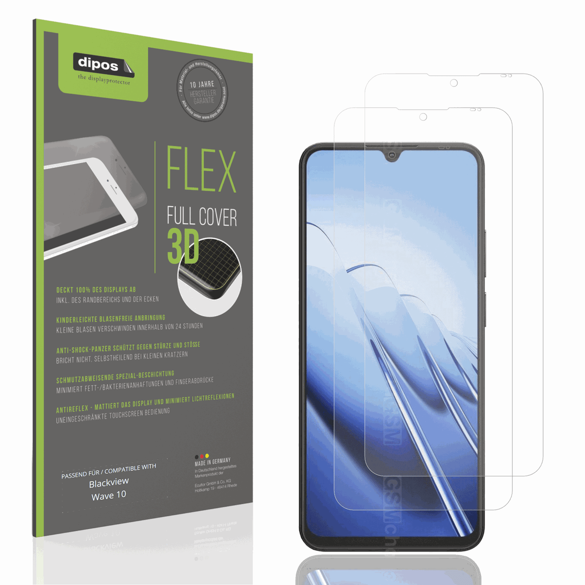 Matte Displayschutzfolie von dipos passend für Blackview Wave 10, 100% Displayabdeckung und blasenfreie Montage