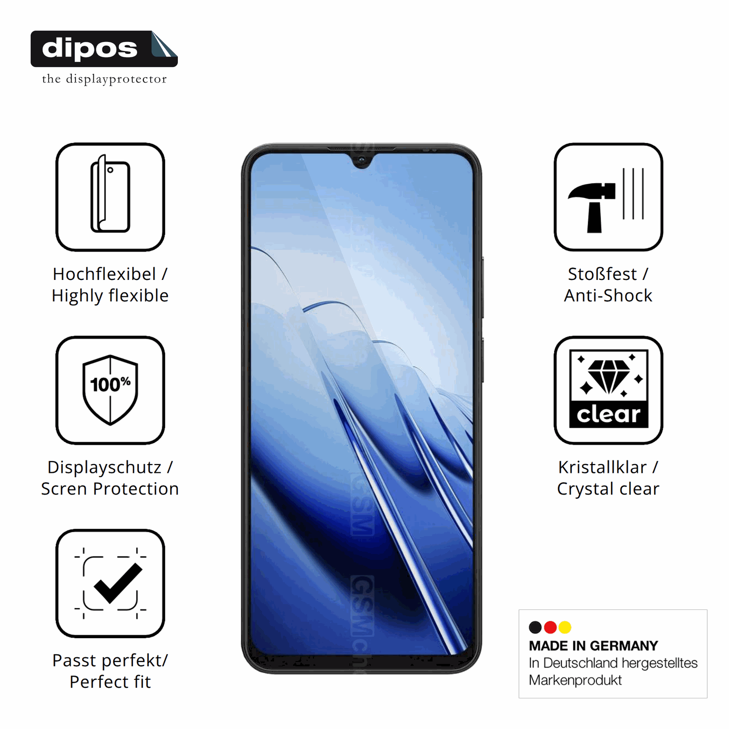 Displayschutz hergestellt in Deutschland, höchste Qualität made in Germany