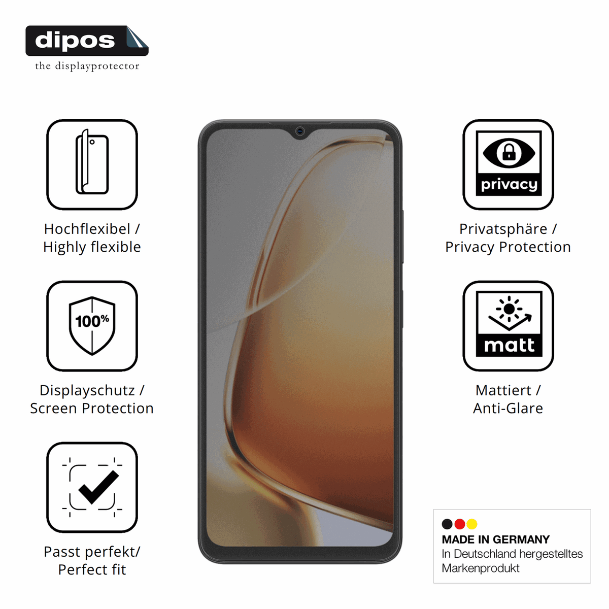 Flexible TPU-Folie passend zugeschnitten für Blackview Wave 9C, mit Privatsphäre-Schutz durch Sichtschutz-Folie