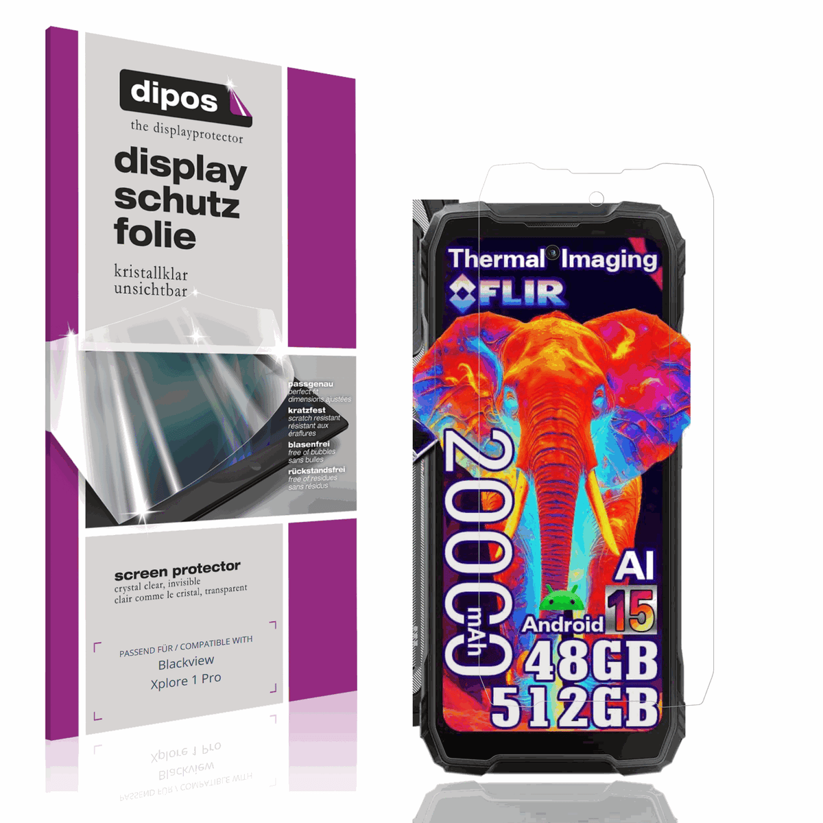 Klare Displayschutzfolie von dipos passend für Blackview Xplore 1 Pro, präziser Zuschnitt und blasenfrei montiert