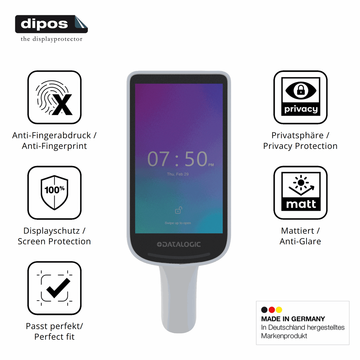 Privatsphäre-Schutz durch Sichtschutz-Folie passend zugeschnitten für Datalogic Joya Smart Smart Plus