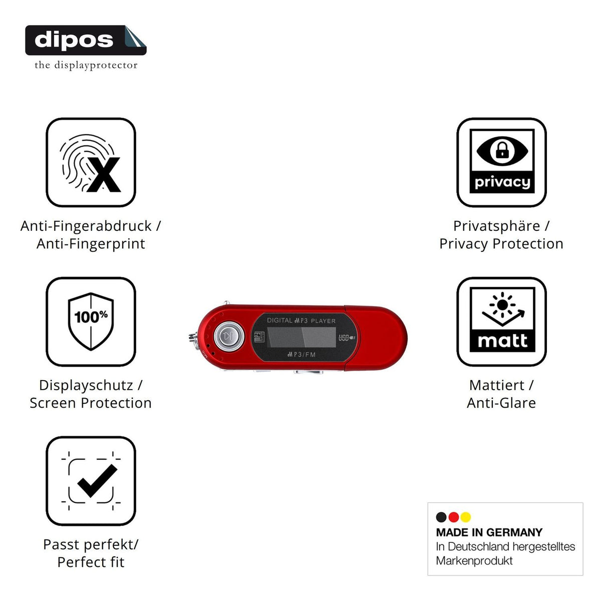 Privatsphäre-Schutz durch Sichtschutz-Folie passend zugeschnitten für Lobamop MP3 Player