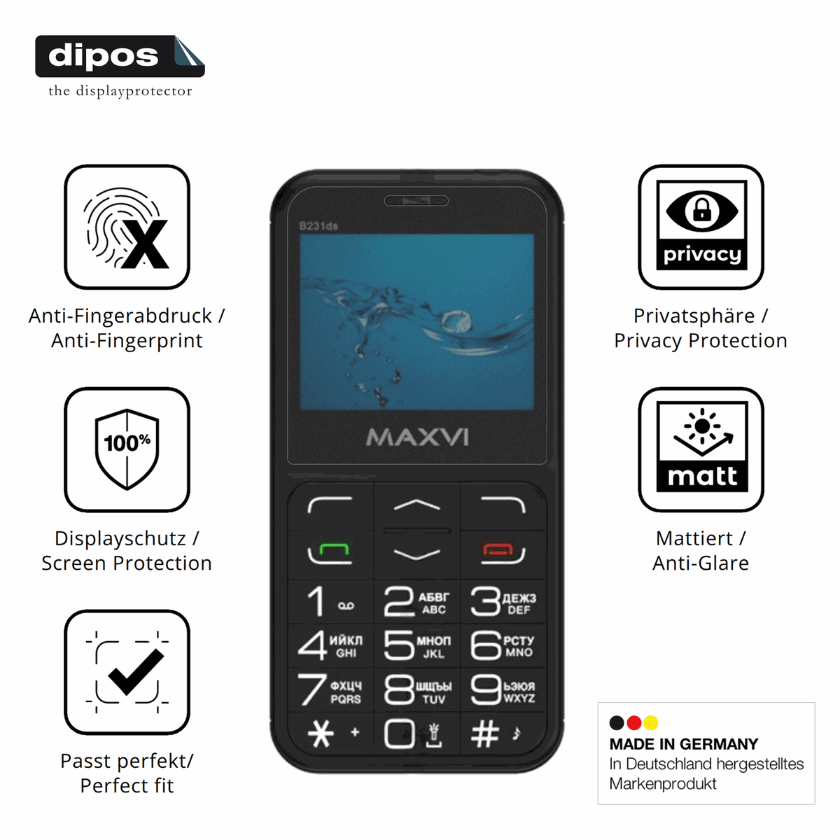 Privatsphäre-Schutz durch Sichtschutz-Folie passend zugeschnitten für Maxvi B231ds