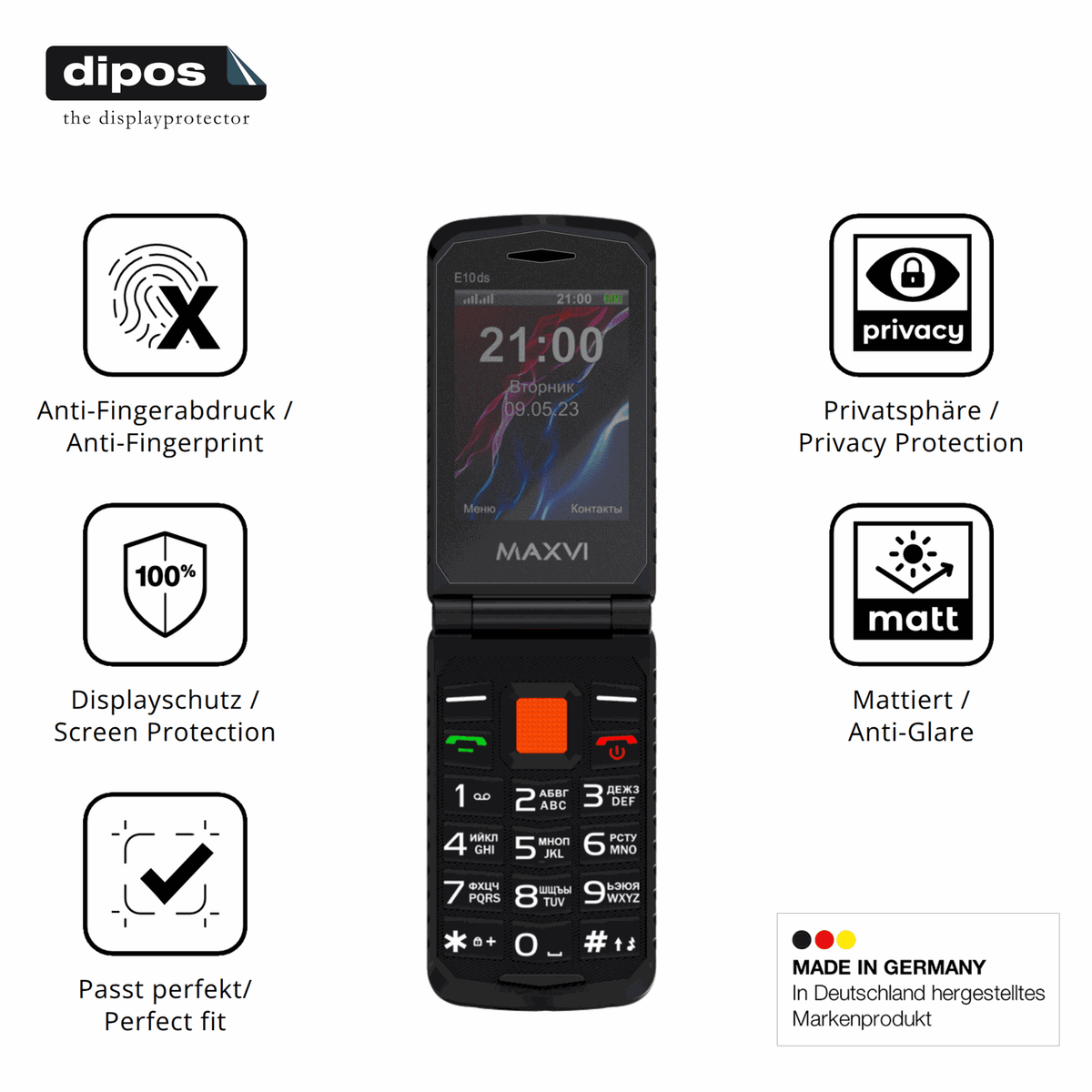 Privatsphäre-Schutz durch Sichtschutz-Folie passend zugeschnitten für Maxvi E10ds