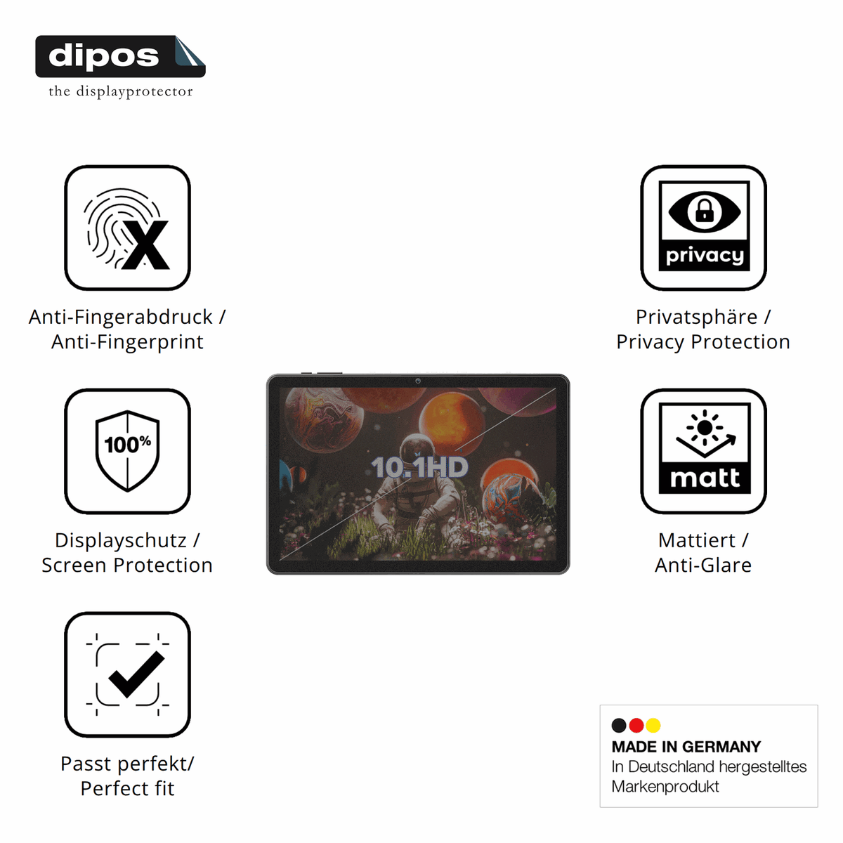 Privatsphäre-Schutz durch Sichtschutz-Folie passend zugeschnitten für Mentume K30 10.1