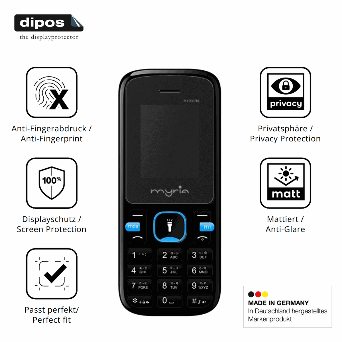 Privatsphäre-Schutz durch Sichtschutz-Folie passend zugeschnitten für Myria Endless Power U1