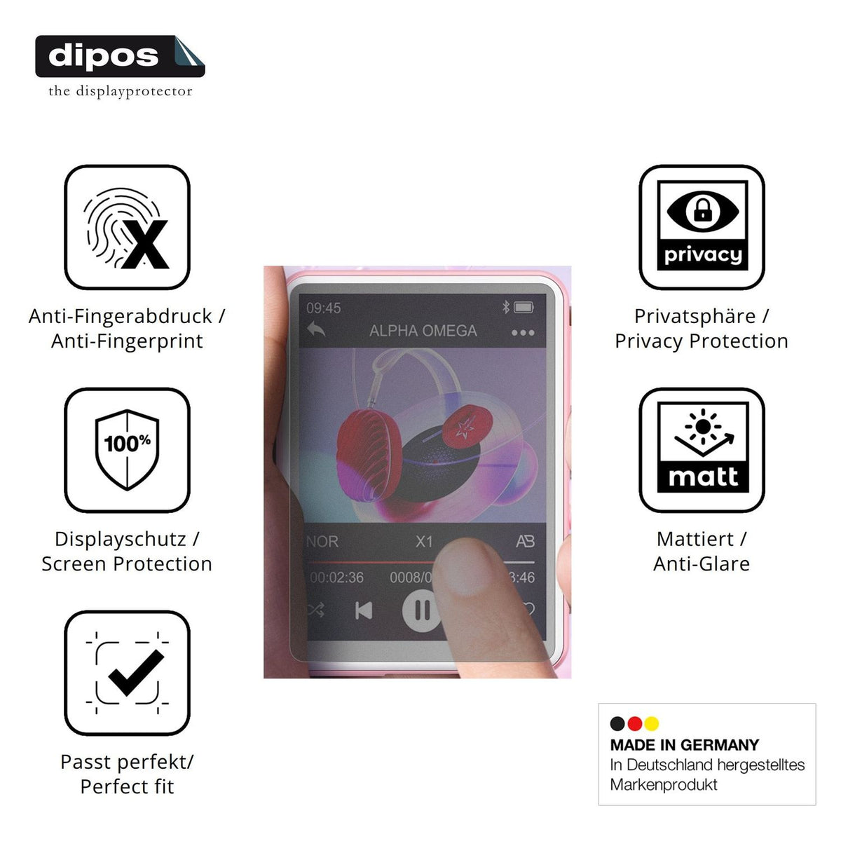 Privatsphäre-Schutz durch Sichtschutz-Folie passend zugeschnitten für Oilsky M1 MP3-Player