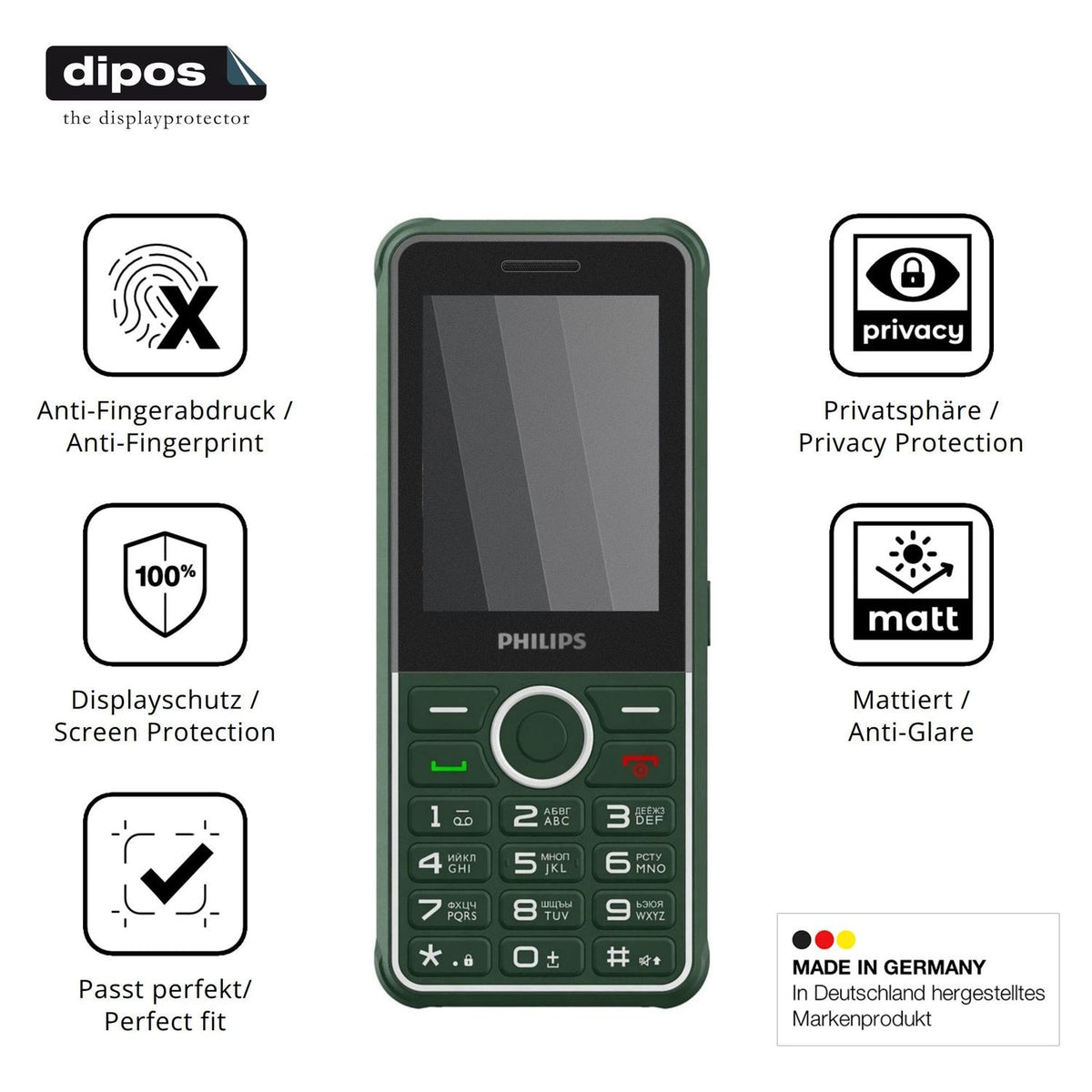 Privatsphäre-Schutz durch Sichtschutz-Folie passend zugeschnitten für Philips Xenium E2301