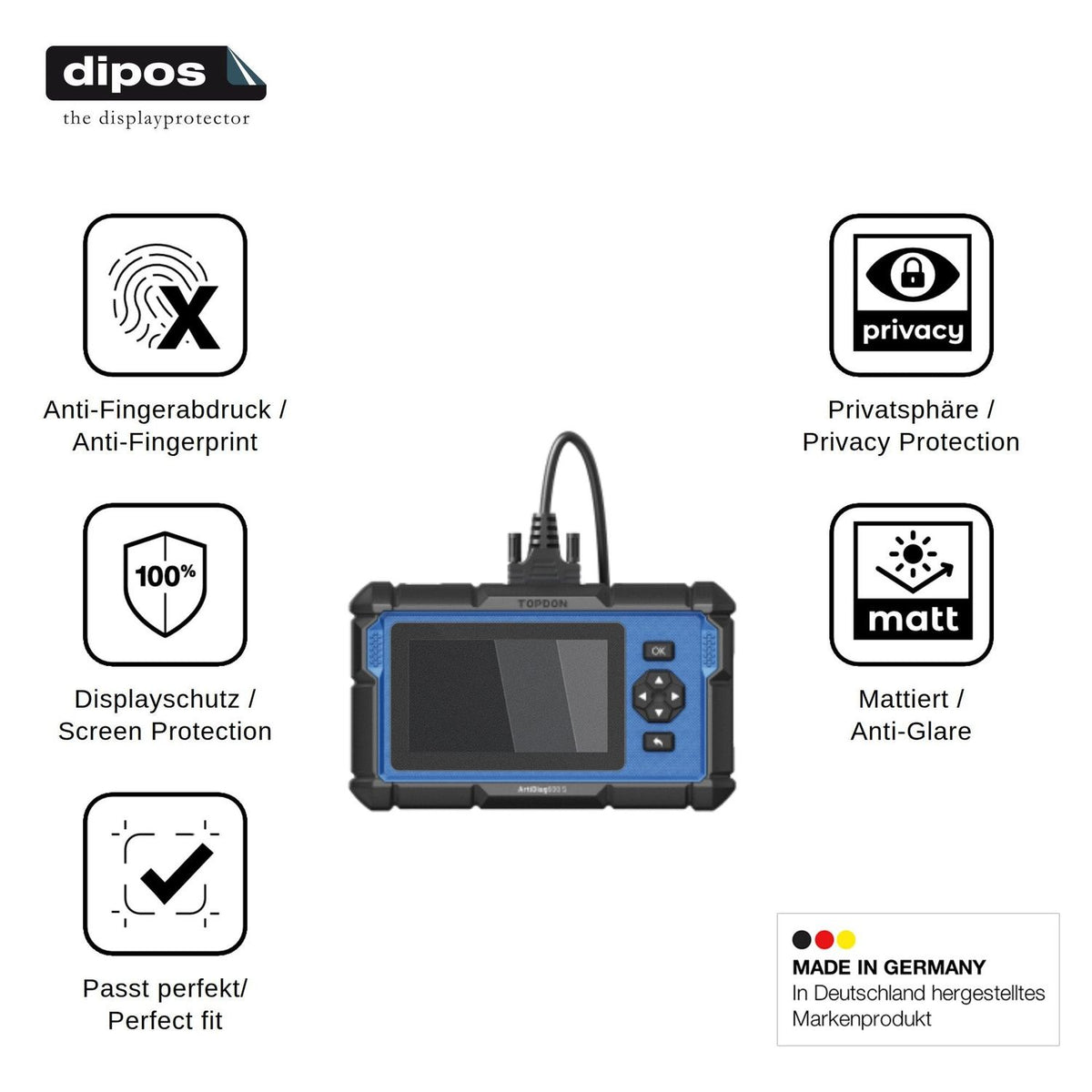 Blickschutzfolie für Topdon ArtiDiag 600 S matt Schutzfolie Privacy