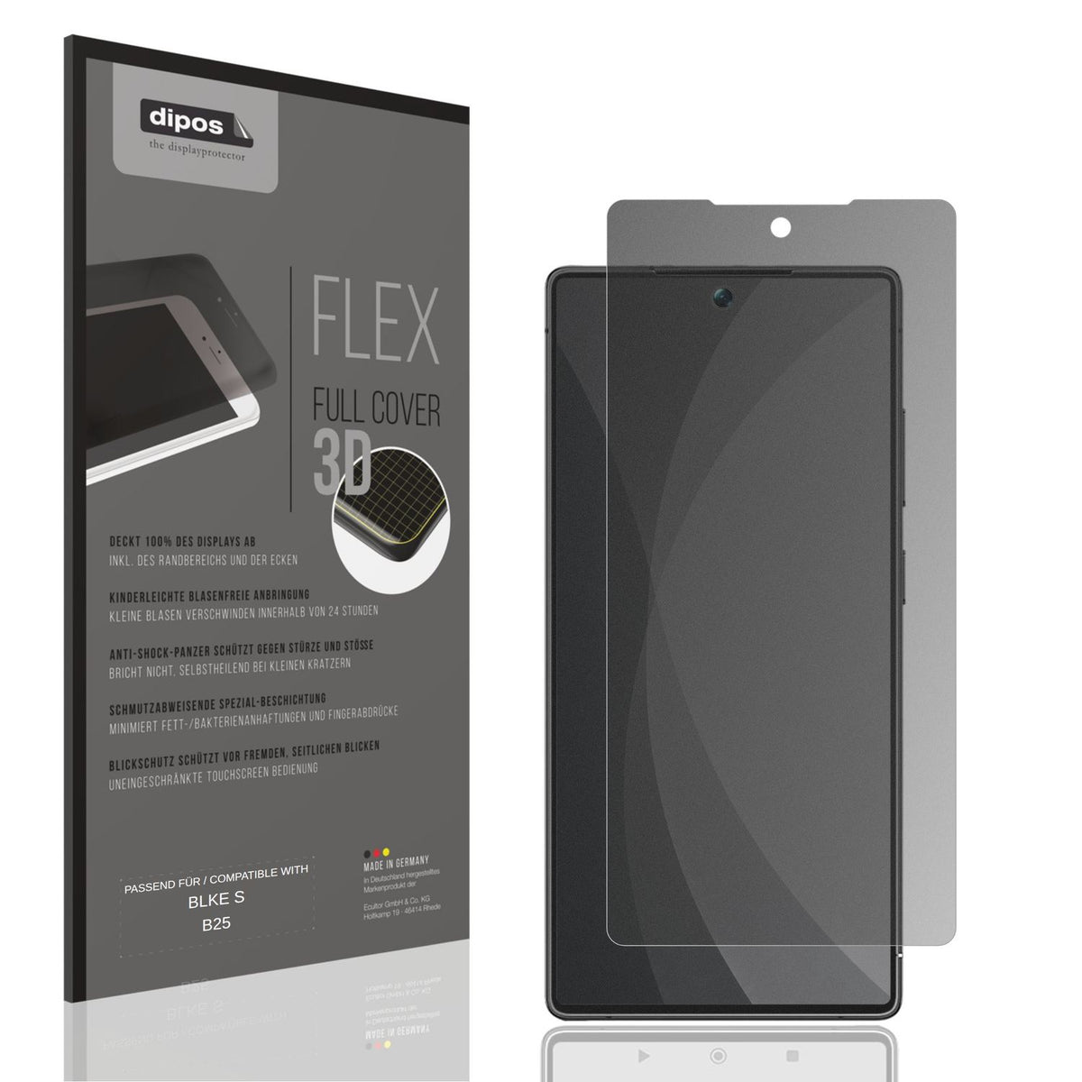 Blickschutzfolie von dipos passend für BLKE S B25, 100% Displayabdeckung und blasenfreie Montage