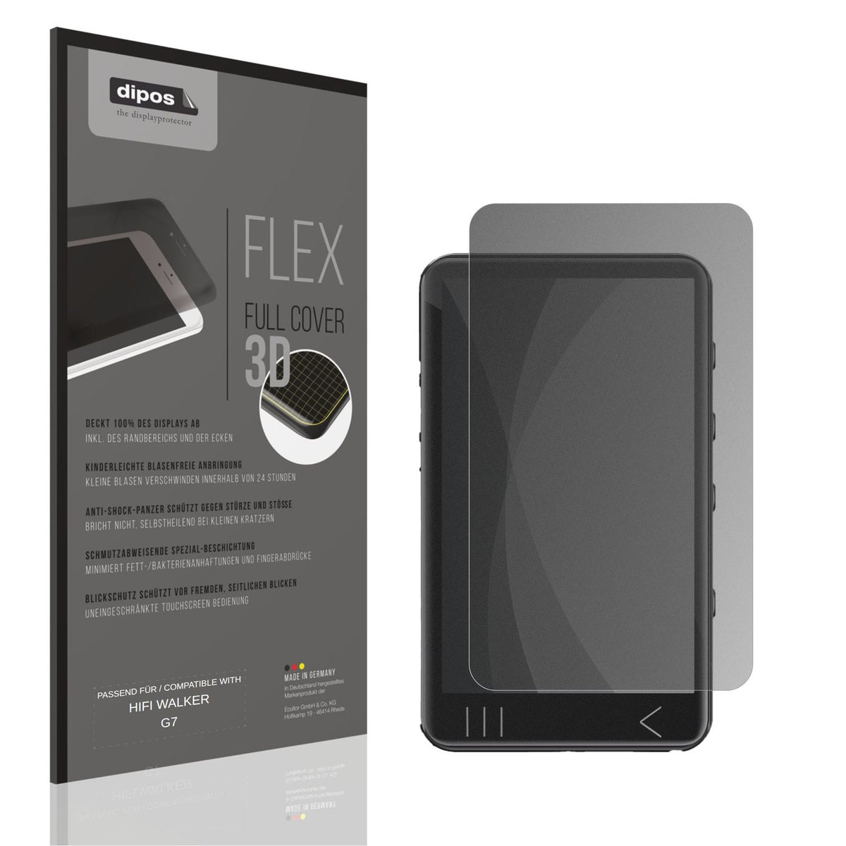 Blickschutzfolie von dipos passend für HIFI WALKER G7, 100% Displayabdeckung und blasenfreie Montage