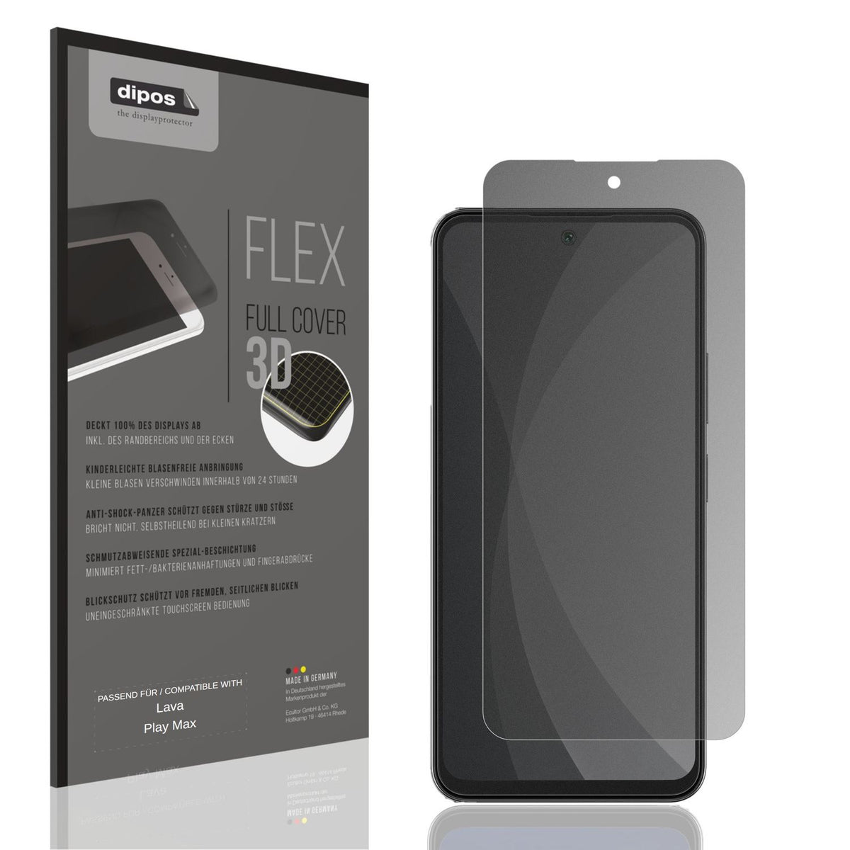 Blickschutzfolie von dipos passend für Lava Play Max, 100% Displayabdeckung und blasenfreie Montage