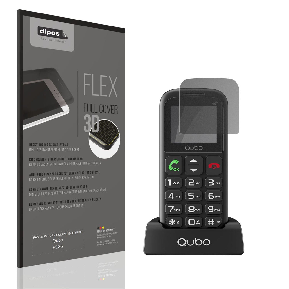 Blickschutzfolie von dipos passend für Qubo P186, 100% Displayabdeckung und blasenfreie Montage