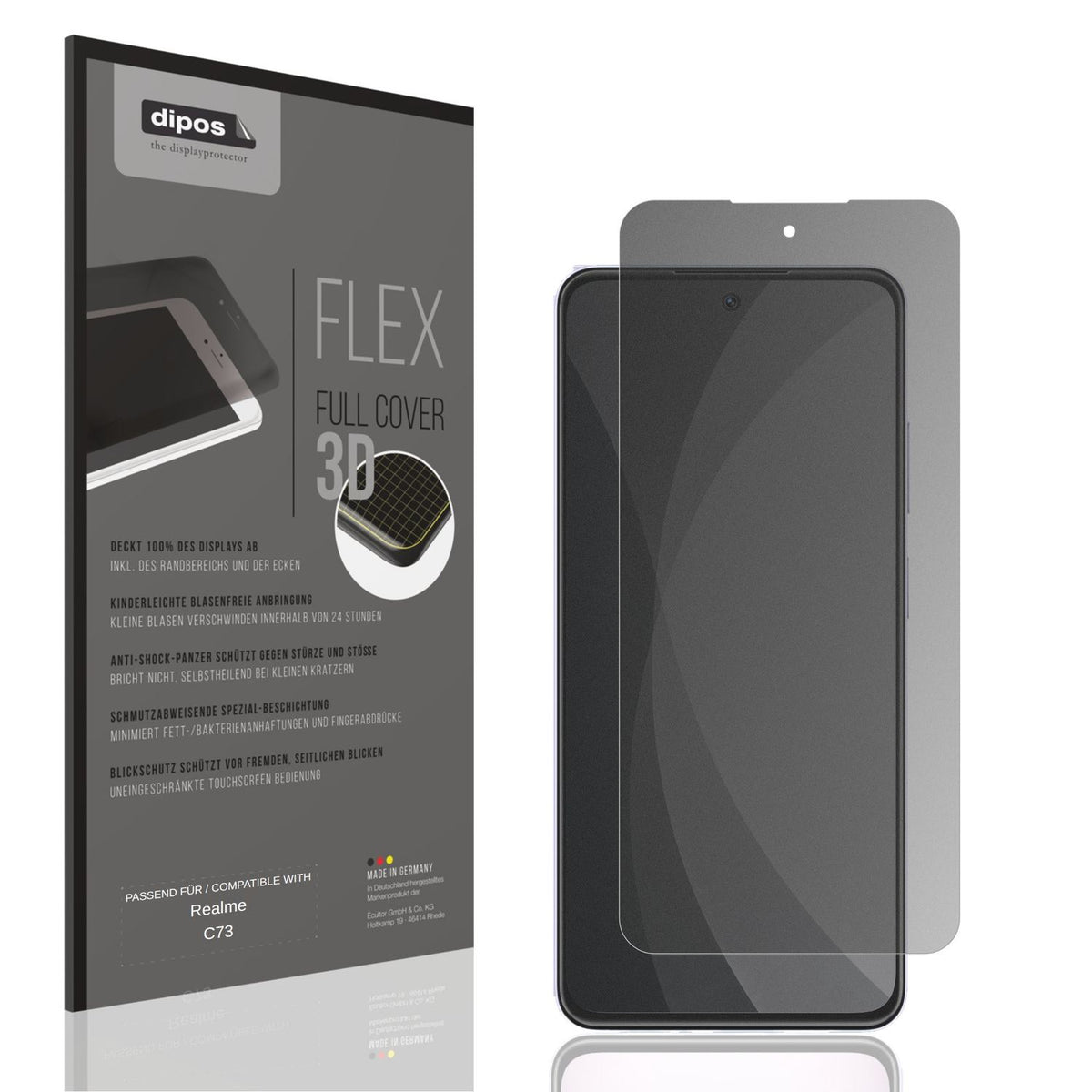 Blickschutzfolie von dipos passend für Realme C73, 100% Displayabdeckung und blasenfreie Montage