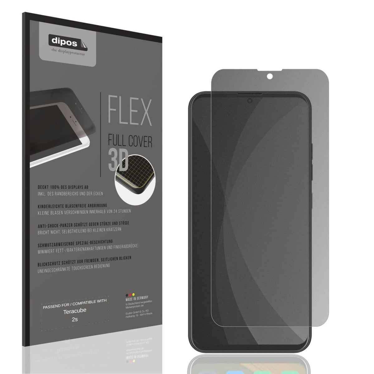 Blickschutzfolie von dipos passend für Teracube 2s, 100% Displayabdeckung und blasenfreie Montage