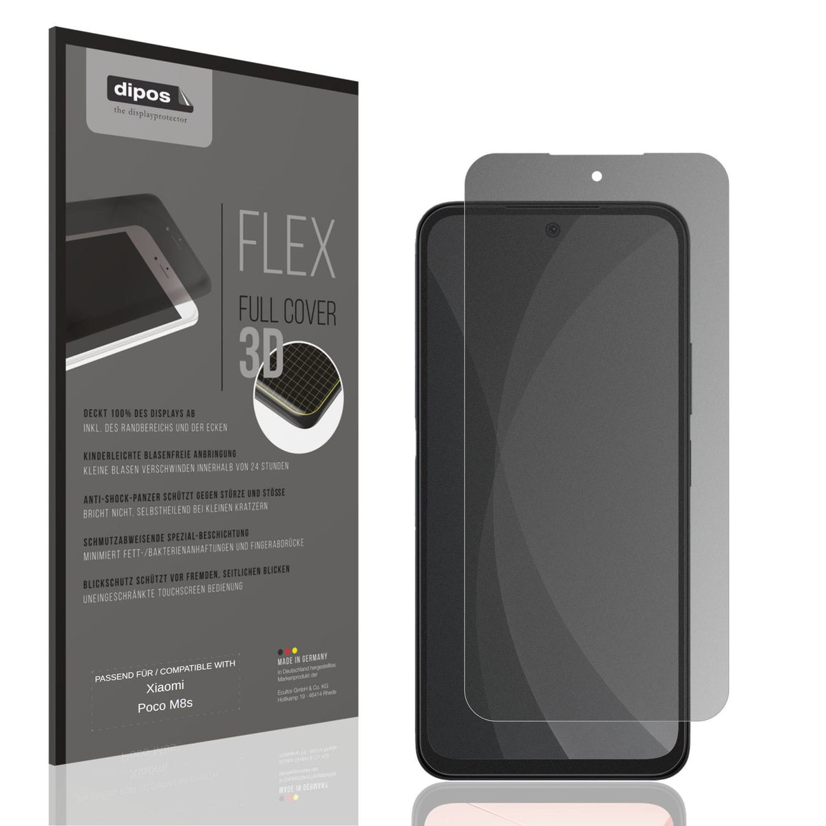 Blickschutzfolie von dipos passend für Xiaomi Poco M8s, 100% Displayabdeckung und blasenfreie Montage