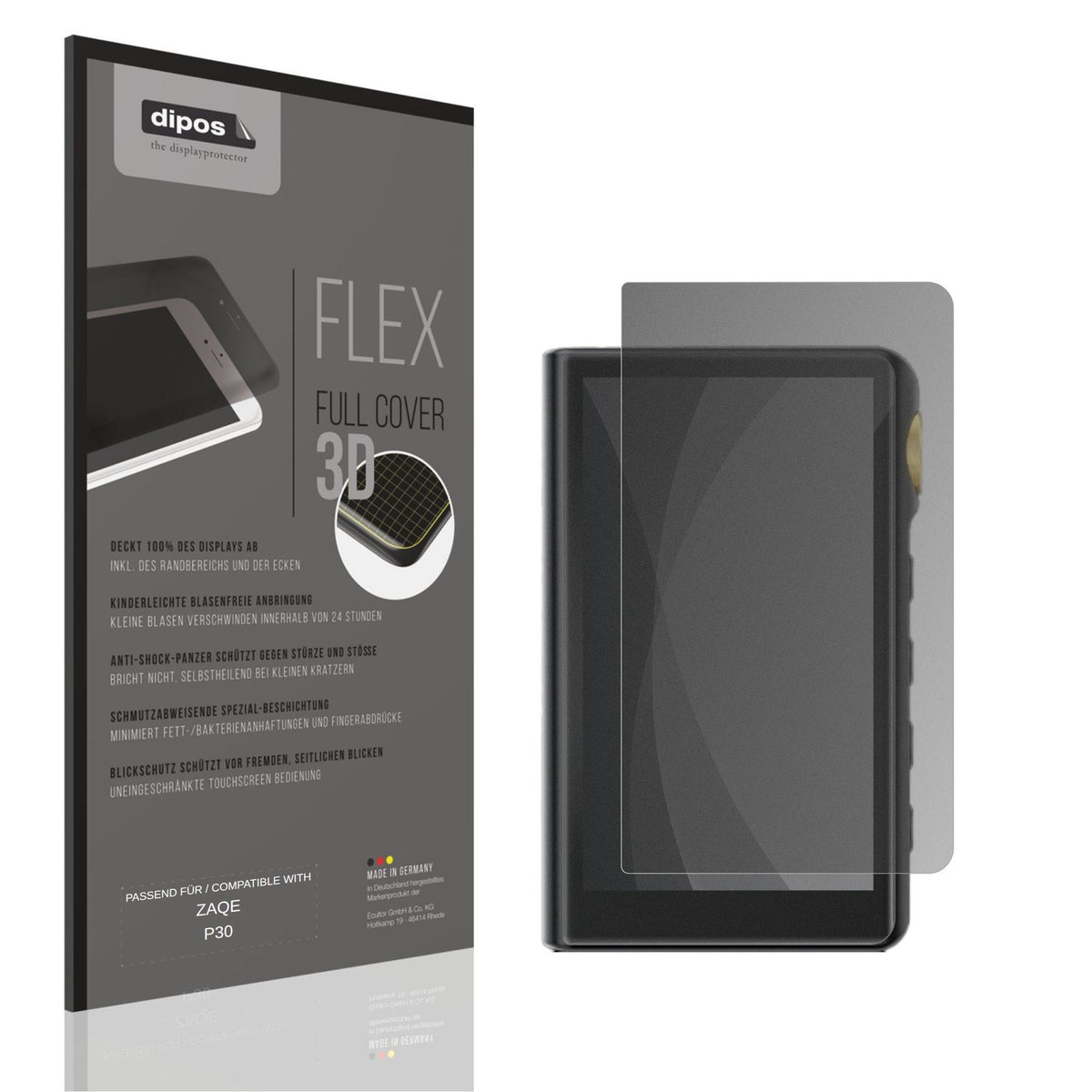 Blickschutzfolie von dipos passend für ZAQE P30, 100% Displayabdeckung und blasenfreie Montage