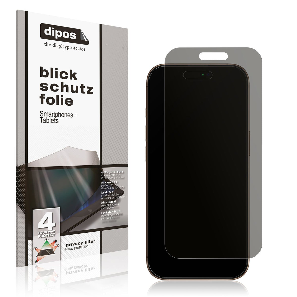 Blickschutzfolie von dipos passend für Apple iPhone 16 Pro Max, präziser Zuschnitt und blasenfrei montiert
