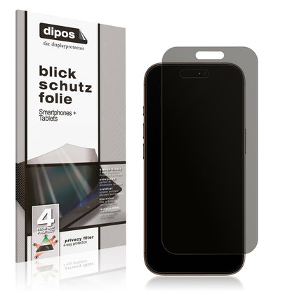 Blickschutzfolie von dipos passend für Apple iPhone 16 Pro Max, präziser Zuschnitt und blasenfrei montiert