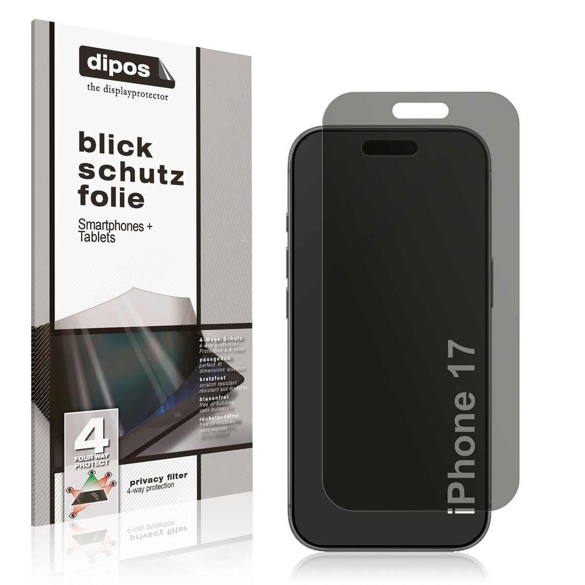 Blickschutzfolie von dipos passend für Apple iPhone 17, präziser Zuschnitt und blasenfrei montiert