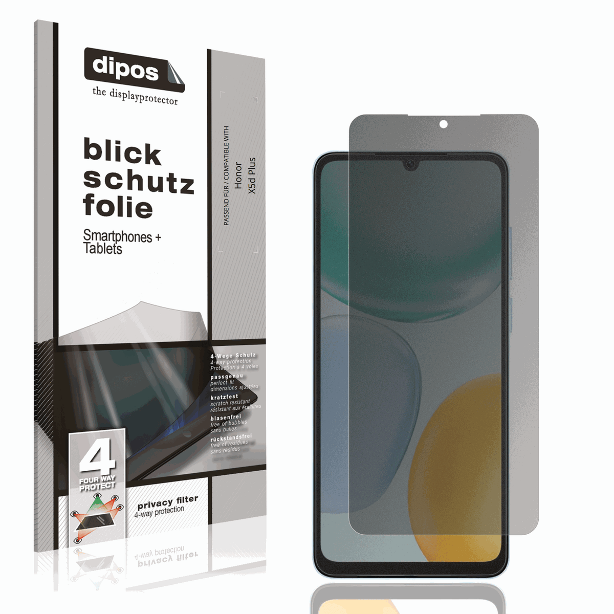 Blickschutzfolie von dipos passend für Honor X5d Plus, präziser Zuschnitt und blasenfrei montiert
