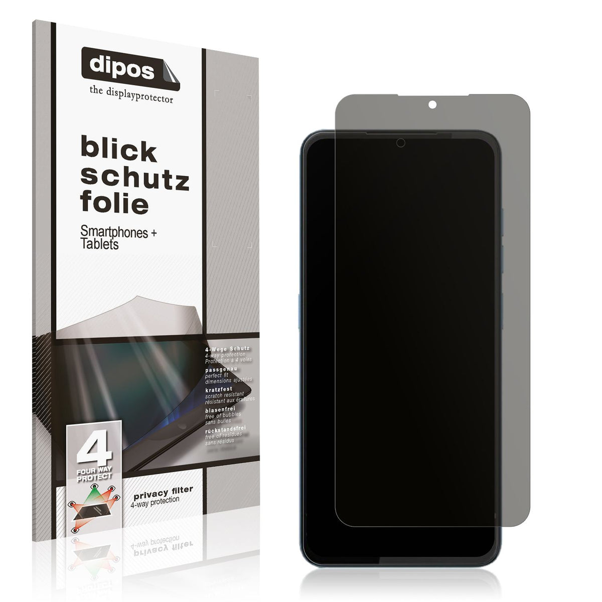 Blickschutzfolie von dipos passend für HTC Wildfire E4 Plus, präziser Zuschnitt und blasenfrei montiert