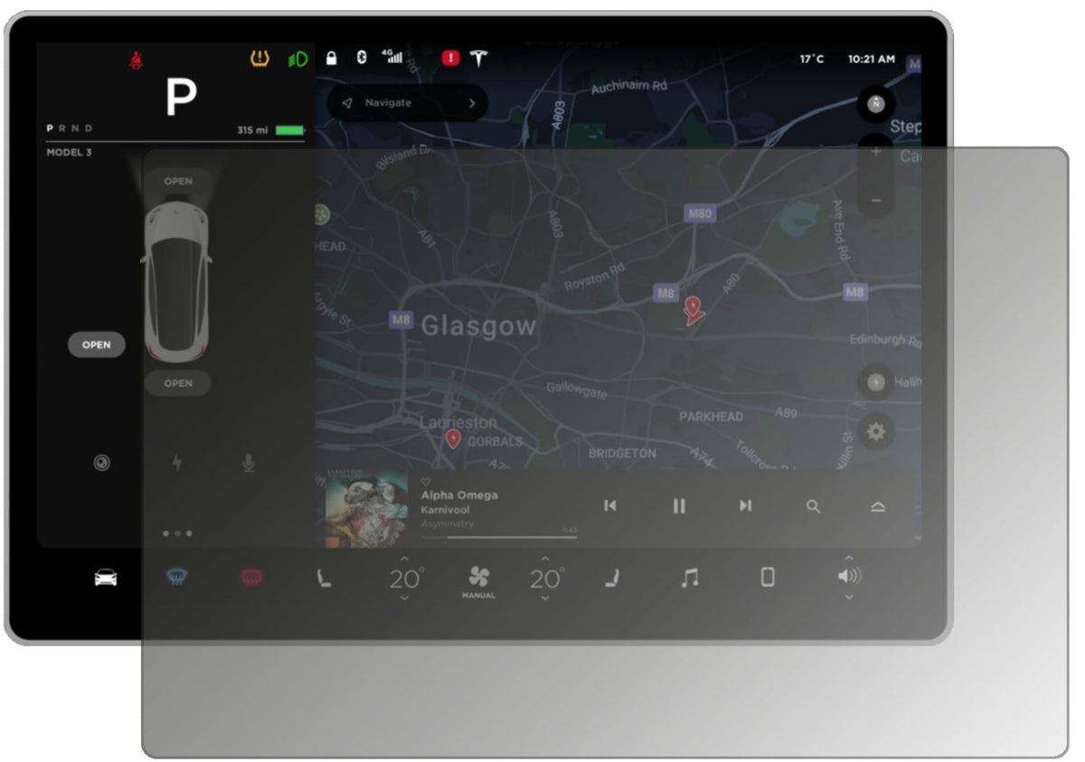 Blickschutzfolie von dipos passend für Tesla Model 3 Display, präziser Zuschnitt und blasenfrei montiert