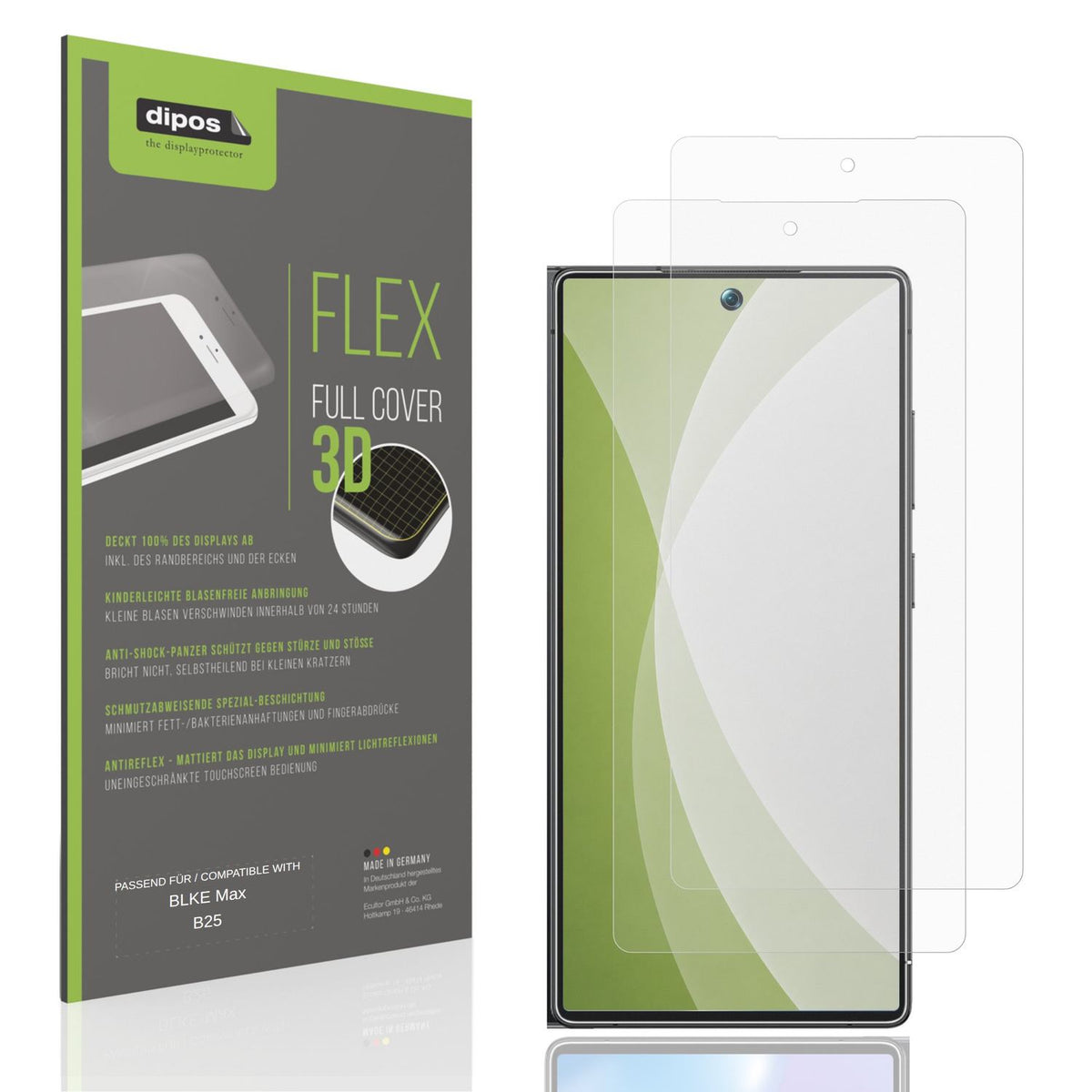 Matte Displayschutzfolie von dipos passend für BLKE Max B25, 100% Displayabdeckung und blasenfreie Montage