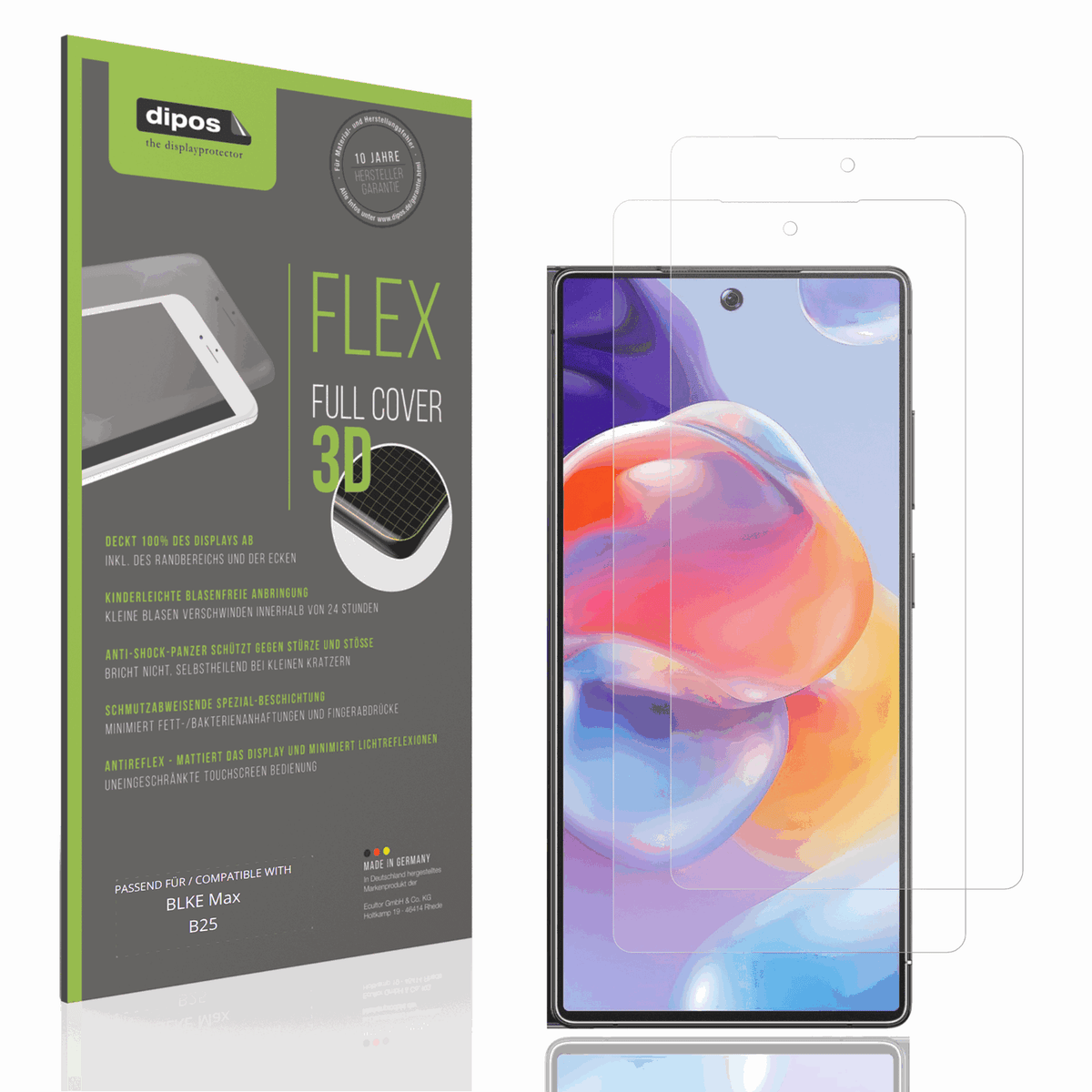 Matte Displayschutzfolie von dipos passend für BLKE Max B25, 100% Displayabdeckung und blasenfreie Montage