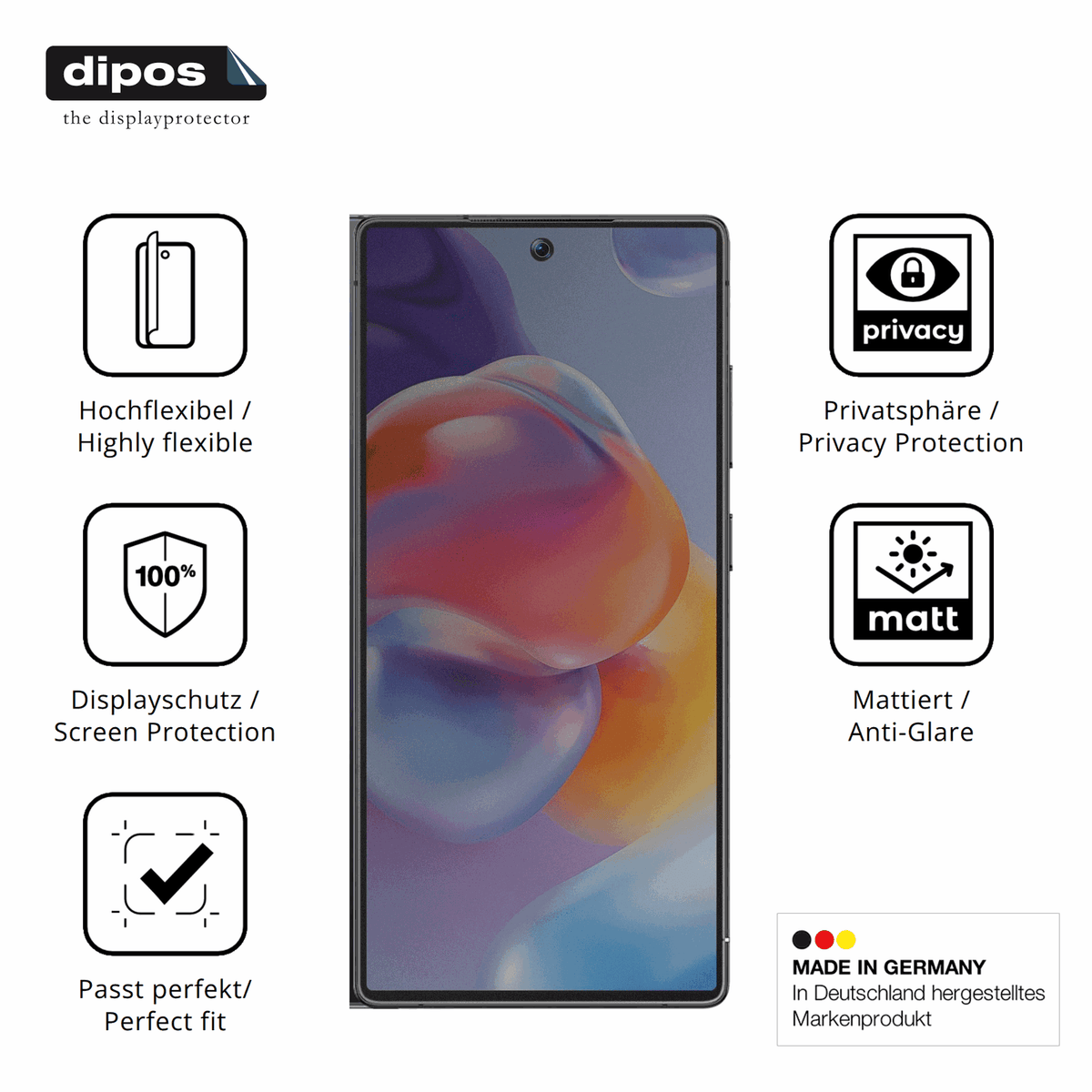 Flexible TPU-Folie passend zugeschnitten für BLKE Max B25, mit Privatsphäre-Schutz durch Sichtschutz-Folie